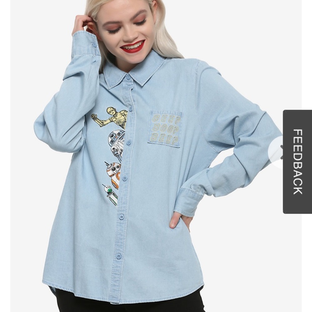 Her Universe Star Wars Droids Woven Button Up Shirt